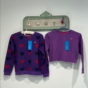 Terez Girls Bundle 2 Purple Red heart crewneck pullover Sweatshirt 10/12 new